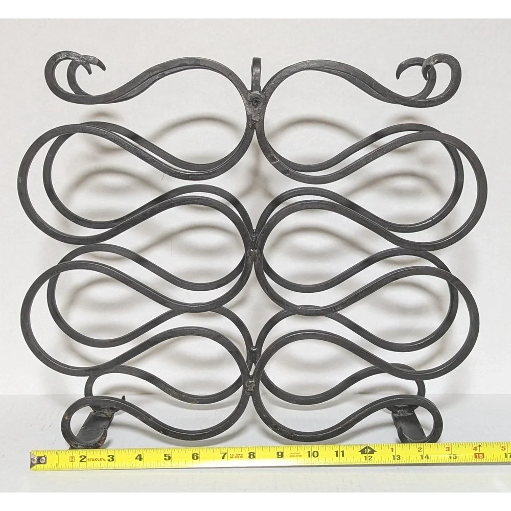 Vtg Hand-Forged Wrought Iron Scroll Design Table/Bar Top Wine Rack (Ten Bottles)